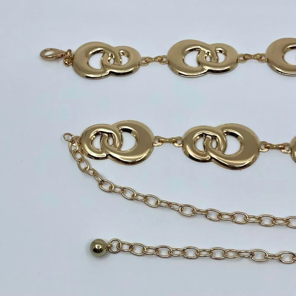 Y2K Geometric Gold Interlocking Loop Chain Belt, Fits 24.5–45 Inches, X7GA1163
